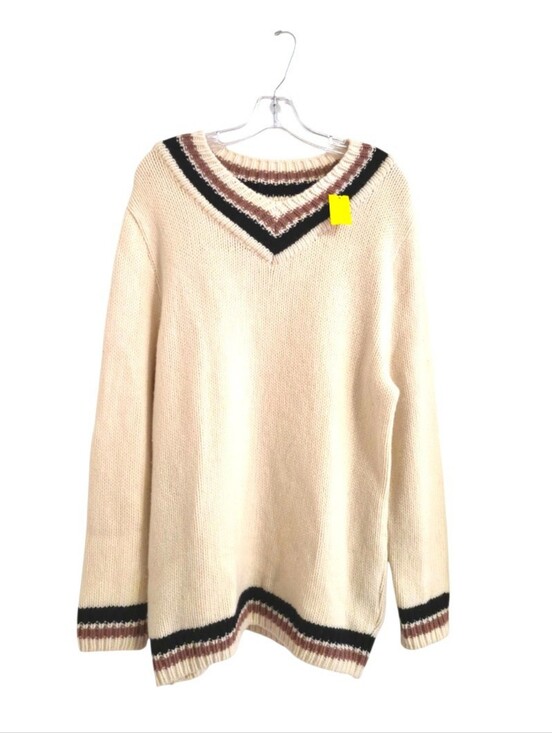 a kind of guise Sweaters - A Kind of Guise Women’s XL Cream V-Neck Striped Knit Wool Pullover Sweater